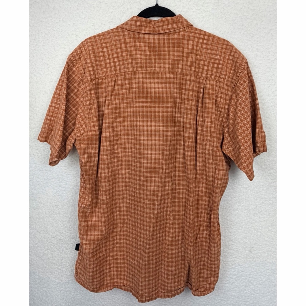 PATAGONIA • Rust Orange Plaid Hemp/Cotton Button-Down Short Sleeve Shirt, M - Picture 4 of 7